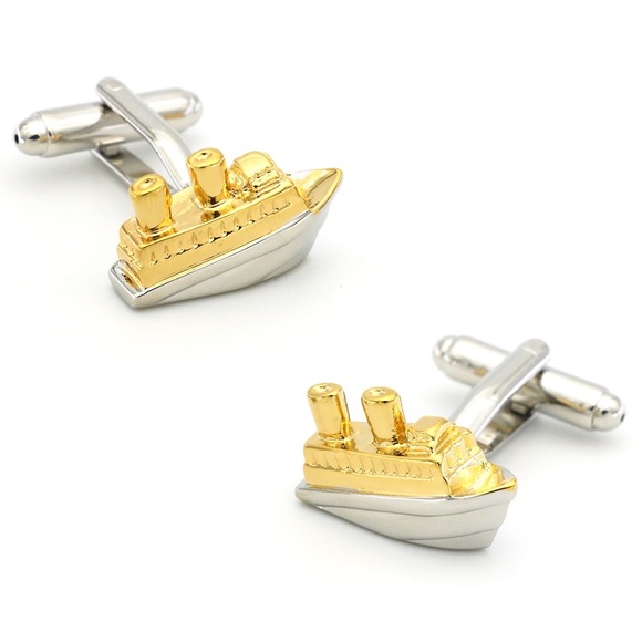 Silver and Gold Cruise Ship Titanic Cufflinks - Picture 1 of 16